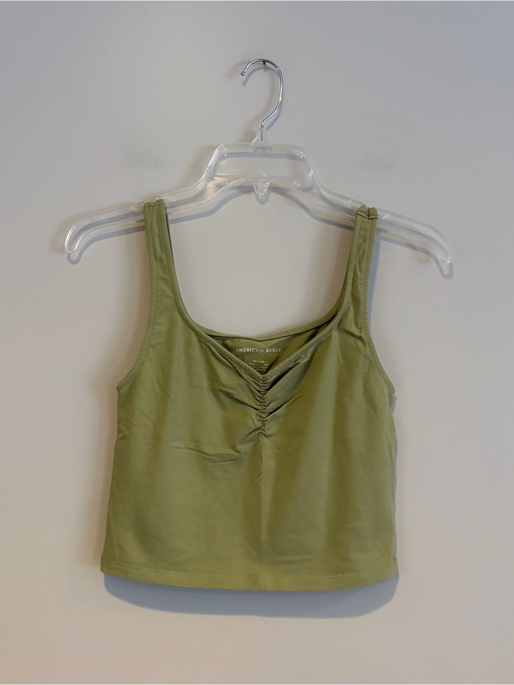 American Eagle Outfitters Olive Green Ruched Cropped Tank Top Size M